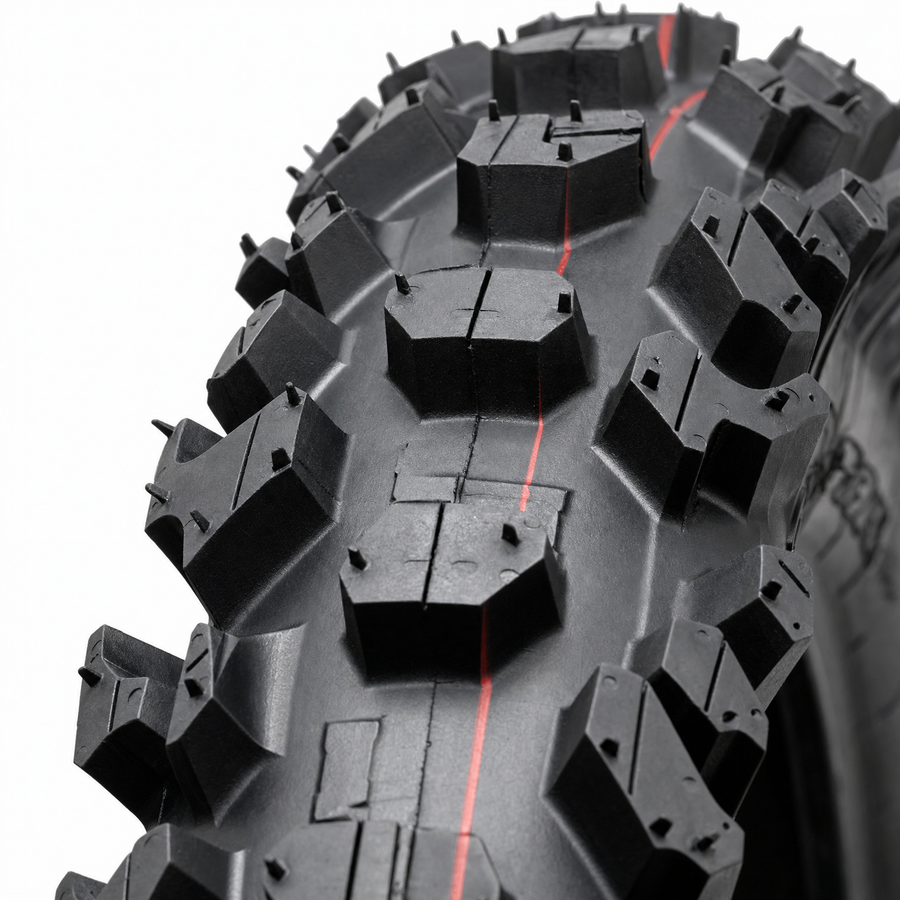 Neumático delantero motocross Eurotaff PX31 80/100/21 — macro del dibujo de la banda de rodadura