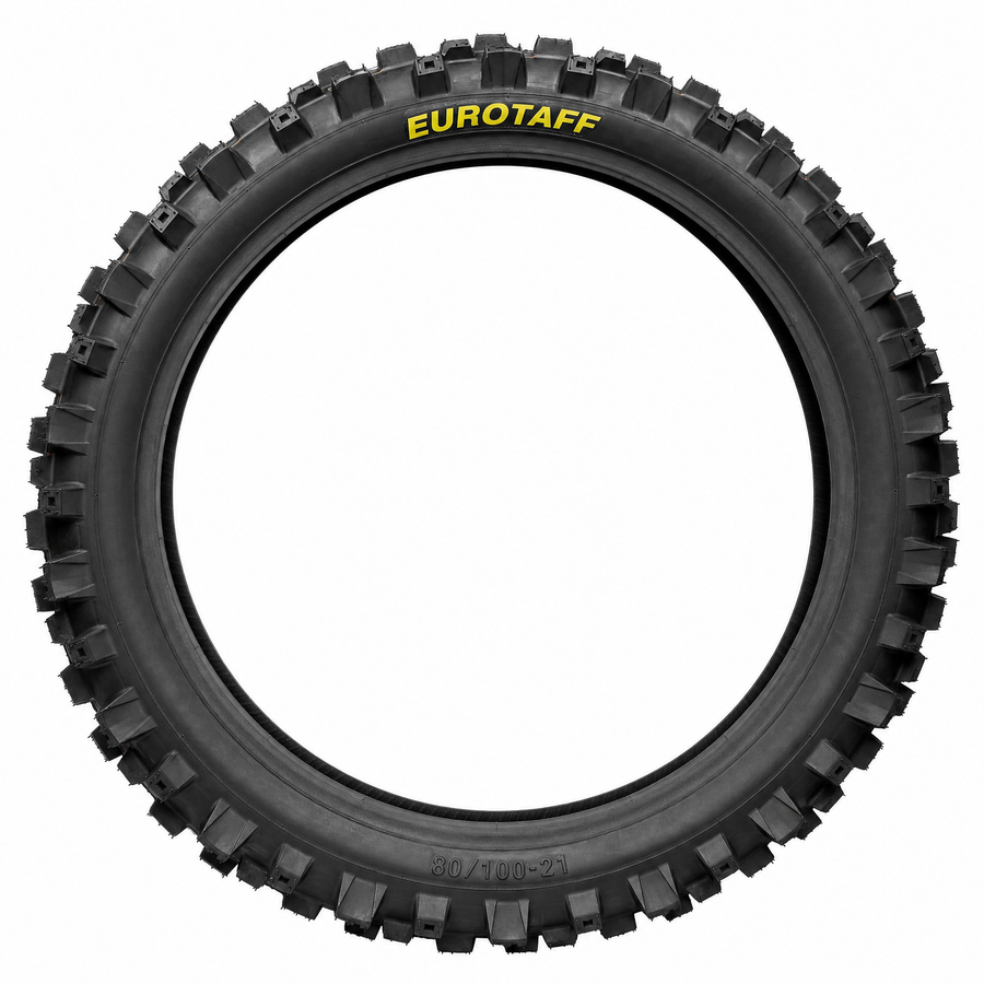 Neumático delantero motocross Eurotaff PX31 80/100/21 — vista lateral del flanco sobre fondo blanco
