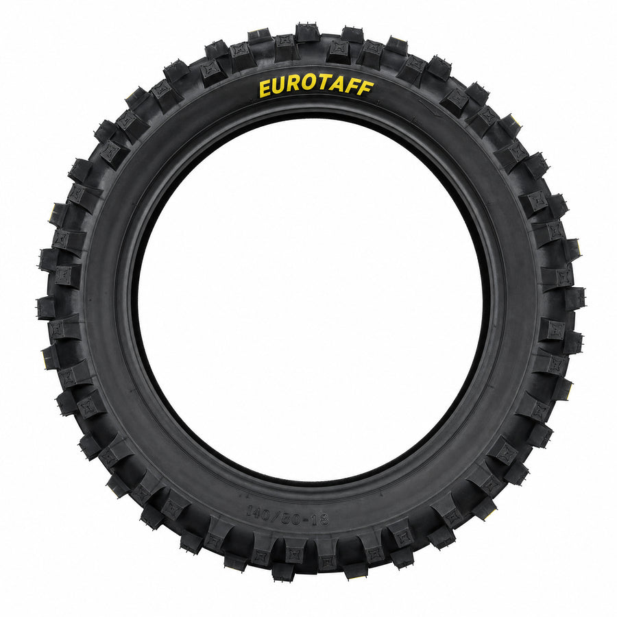 Neumático trasero enduro Eurotaff TS177 Medium/Hard 140/80-18 — vista lateral del flanco sobre fondo blanco