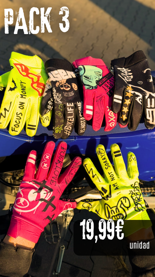 GANGSTER PACK 3 GUANTES (AMARILLO + ROSA + NEGRO)