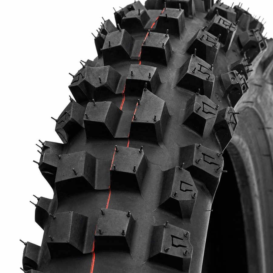 Neumático delantero enduro Eurotaff PX33 90/90-21 — macro del dibujo de la banda de rodadura