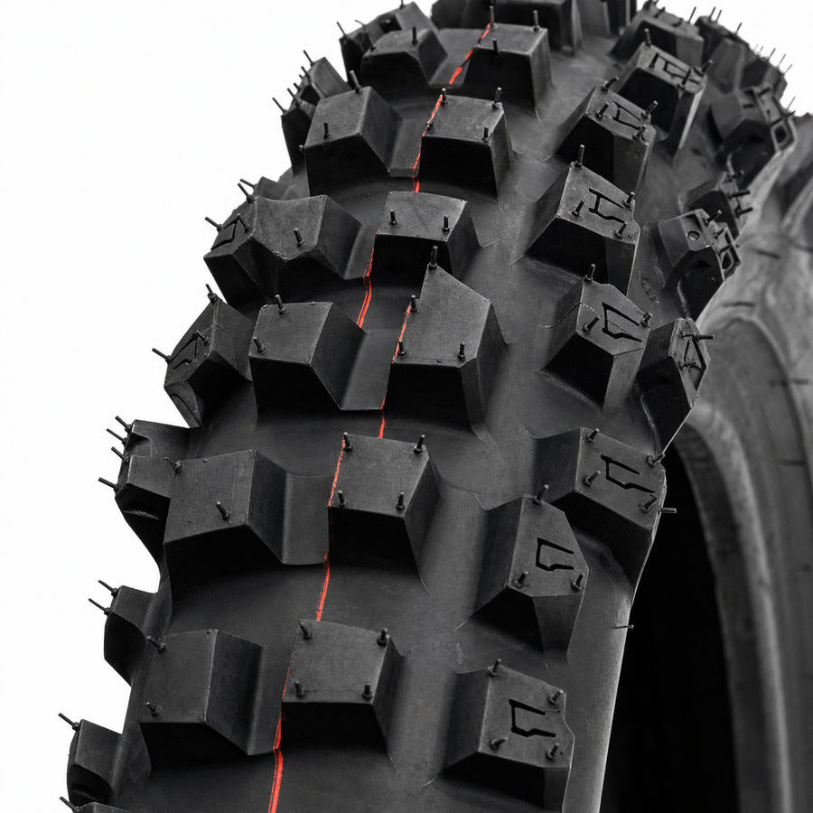 Neumático delantero enduro Eurotaff PX33 90/90-21 — macro del dibujo de la banda de rodadura