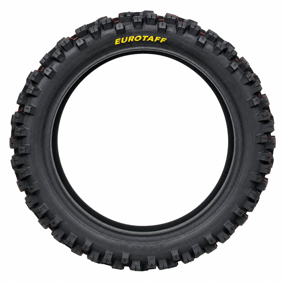 Neumático trasero motocross Eurotaff PX41 110/90/19 — vista lateral del flanco sobre fondo blanco
