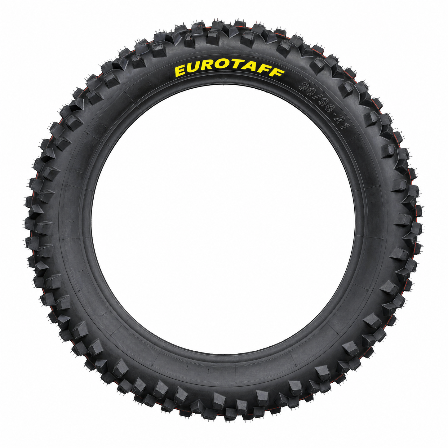 Neumático delantero enduro Eurotaff TS180 90/90-21 — vista lateral del flanco sobre fondo blanco
