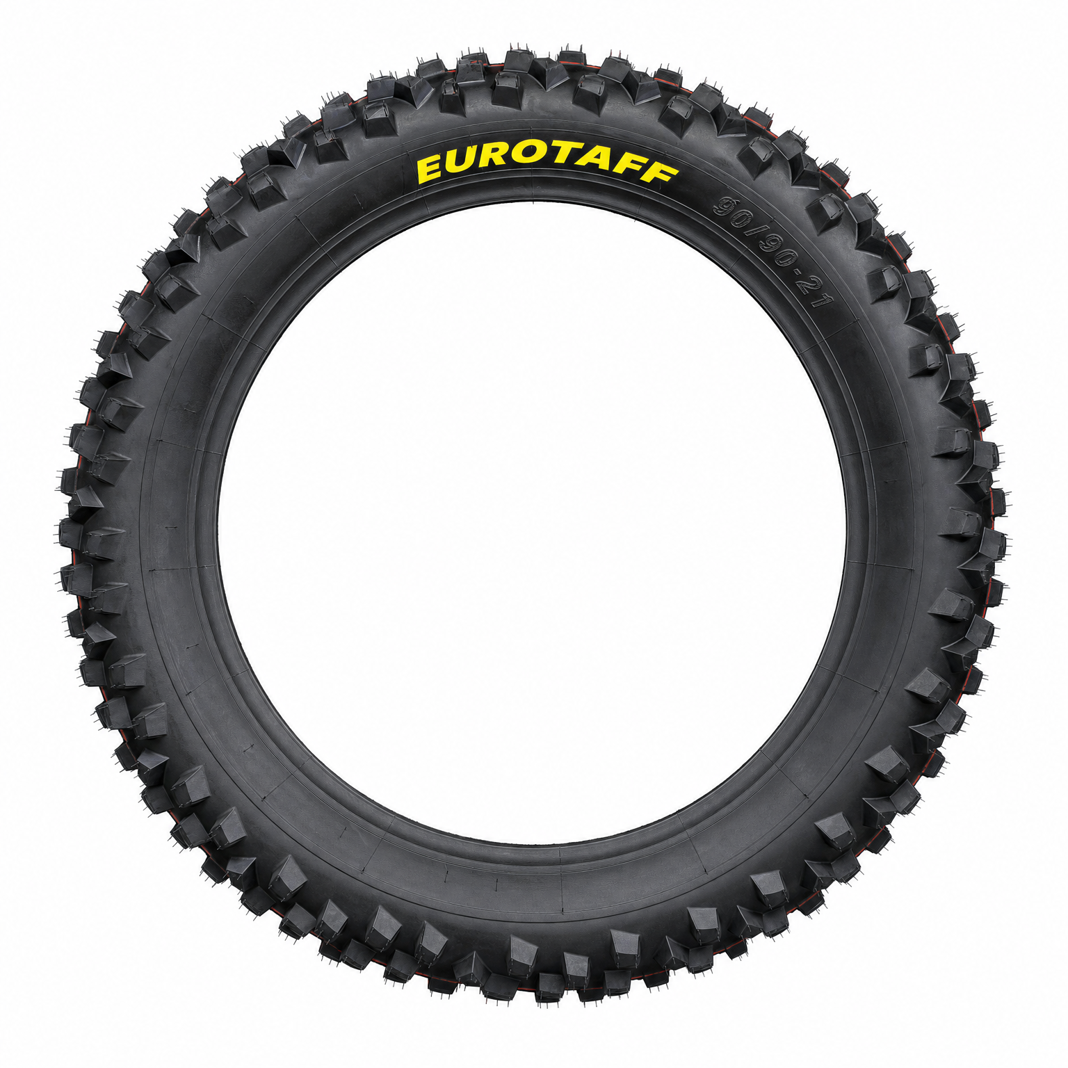 Neumático delantero enduro Eurotaff TS180 90/90-21 — vista lateral del flanco sobre fondo blanco